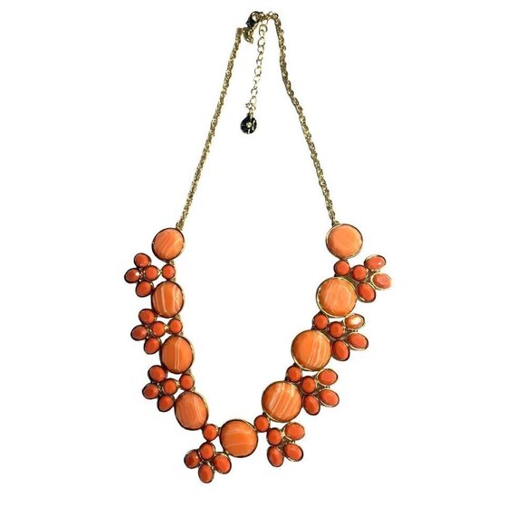 Monet Faux Gem Orange Floral Princess Necklace On Gold Tone Chain 7" Drop - Picture 2 of 10